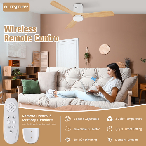 AUTODAY Holz Deckenventilator mit Beleuchtung dimmbarem