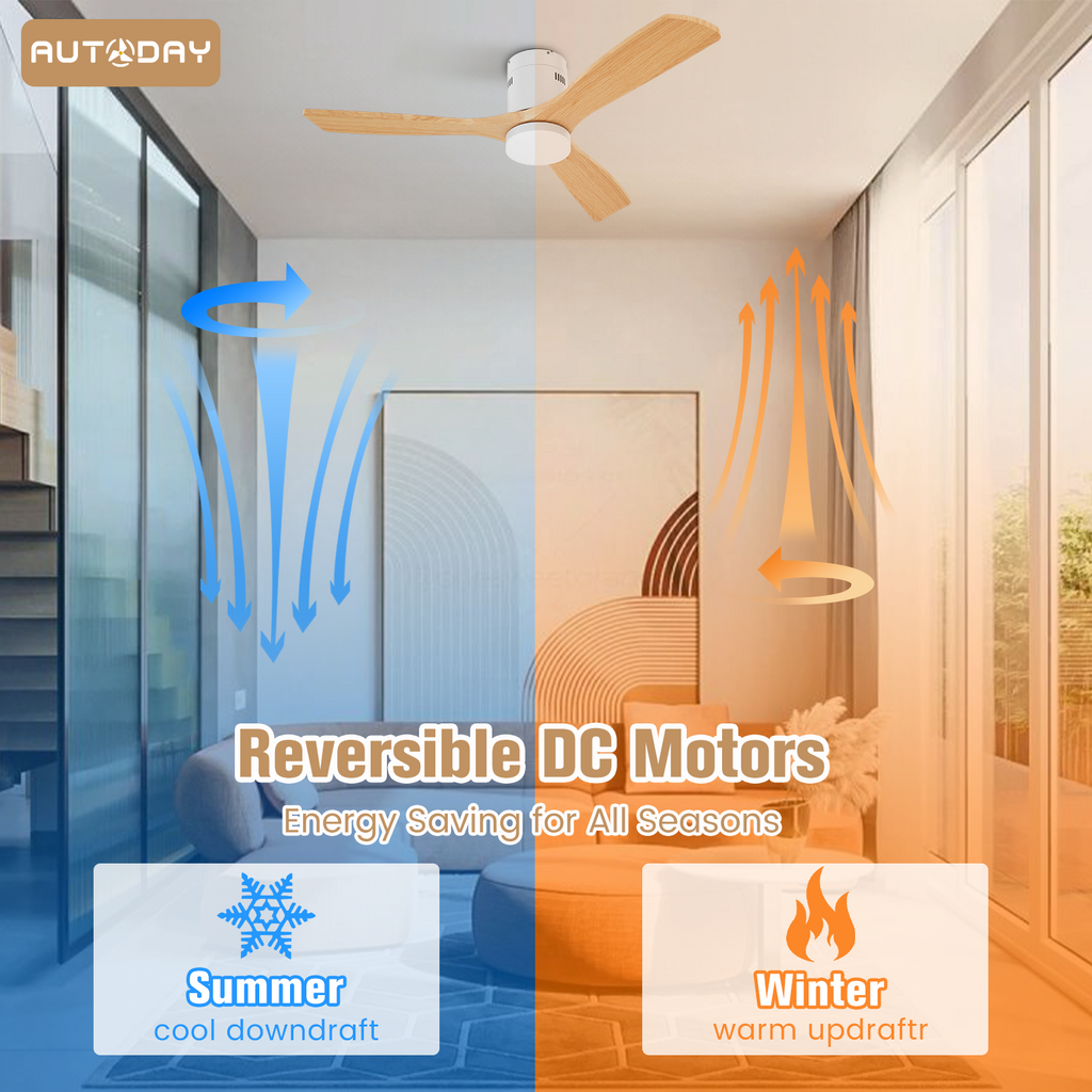 AUTODAY Holz Deckenventilator mit Beleuchtung dimmbarem