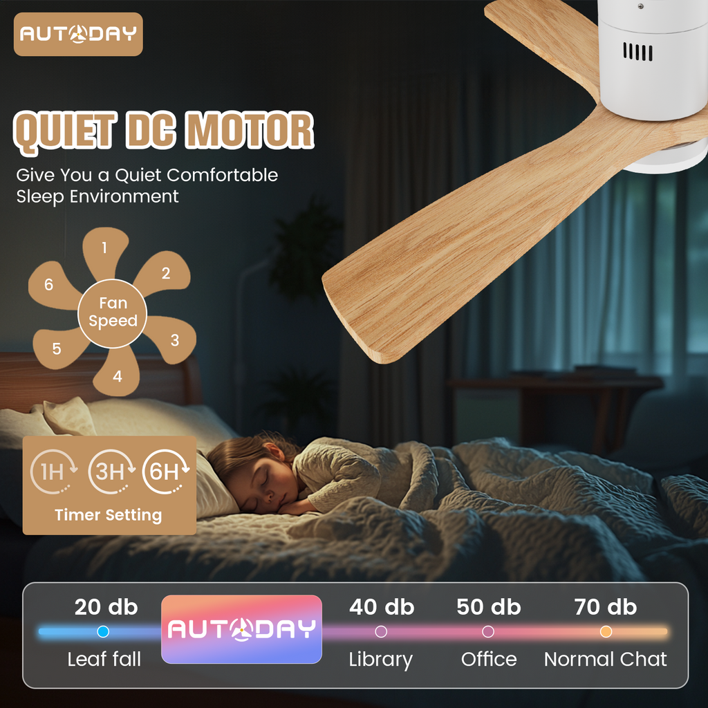 AUTODAY Holz Deckenventilator mit Beleuchtung dimmbarem