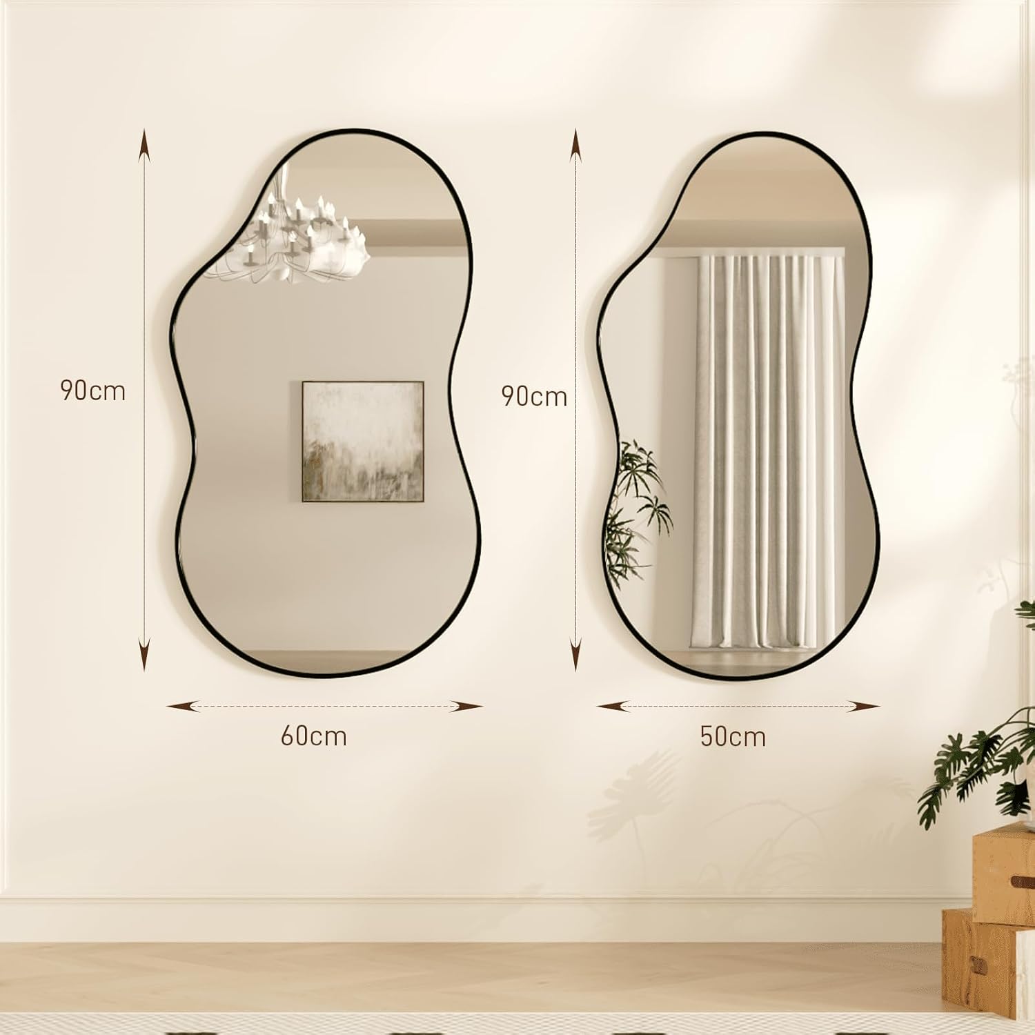 WEER Irregular Asymmetrical Wall Mirror, 50x90cm Cloud Frame Vanity Artistic Mirror, Black Unique Shaped Decorative for Living Room, Bathroom, Bedroom, Hallway