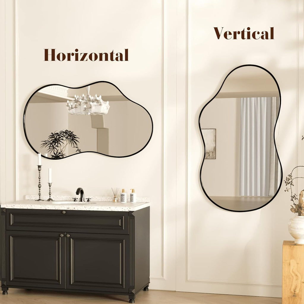WEER Irregular Asymmetrical Wall Mirror, 50x90cm Cloud Frame Vanity Artistic Mirror, Black Unique Shaped Decorative for Living Room, Bathroom, Bedroom, Hallway