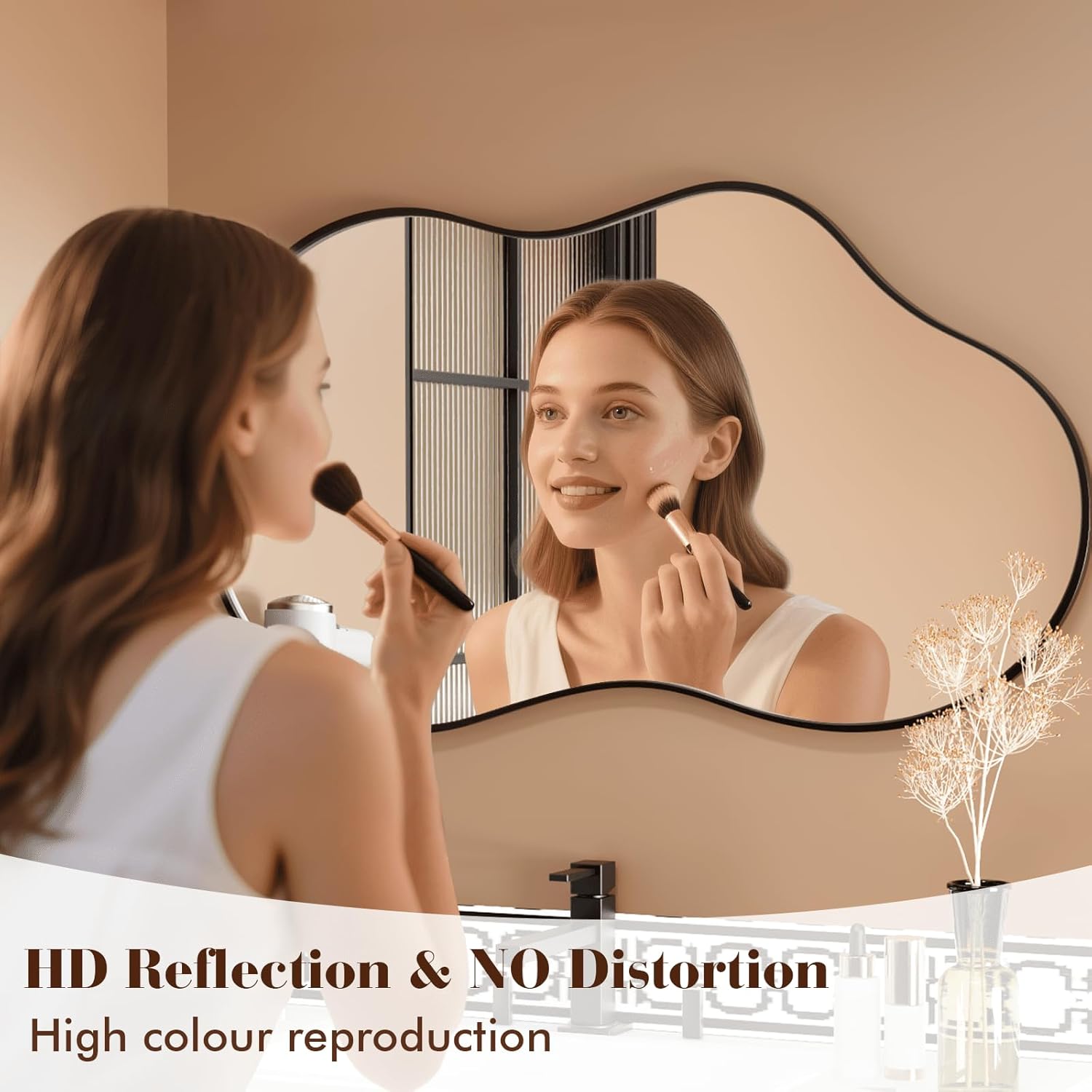 WEER Irregular Asymmetrical Wall Mirror, 50x90cm Cloud Frame Vanity Artistic Mirror, Black Unique Shaped Decorative for Living Room, Bathroom, Bedroom, Hallway