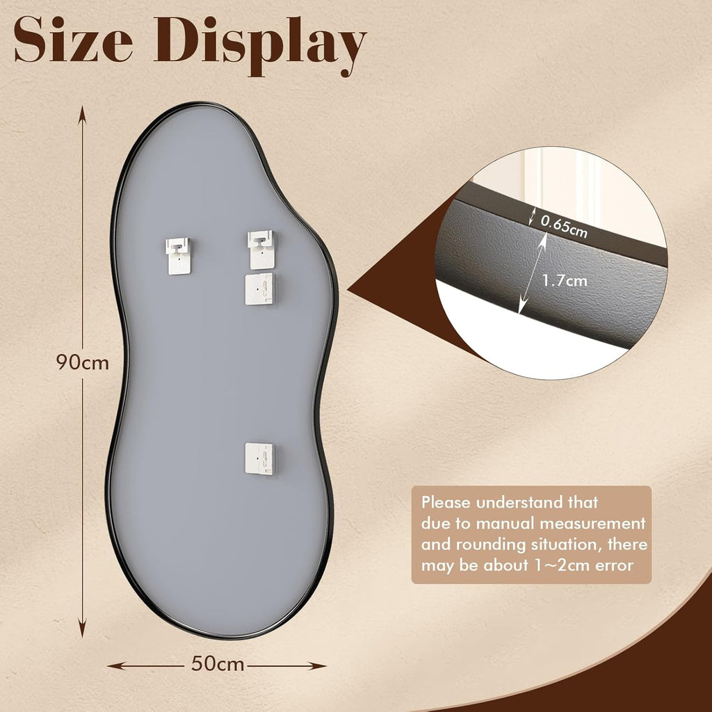 WEER Irregular Asymmetrical Wall Mirror, 50x90cm Cloud Frame Vanity Artistic Mirror, Black Unique Shaped Decorative for Living Room, Bathroom, Bedroom, Hallway