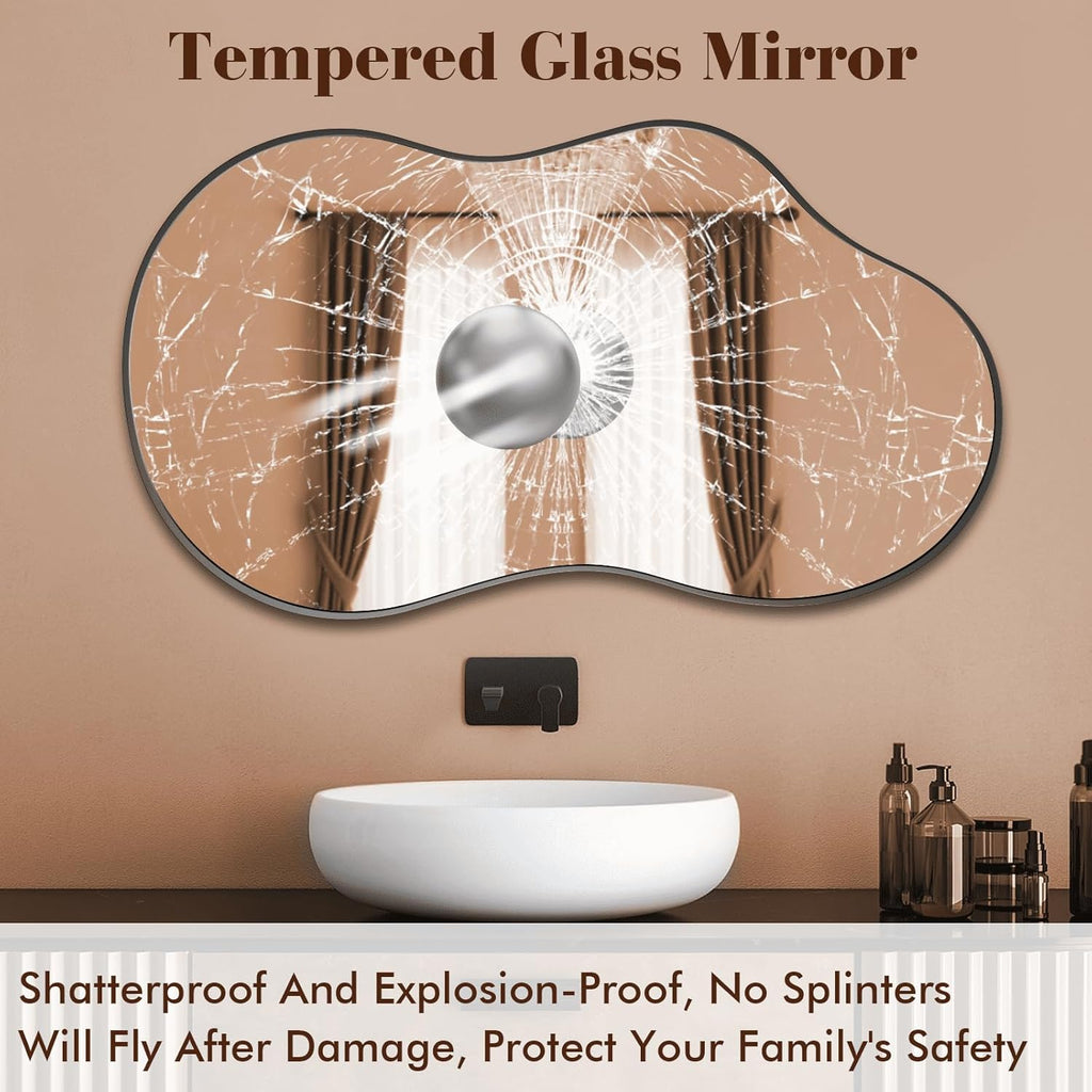 WEER Irregular Asymmetrical Wall Mirror, 50x90cm Cloud Frame Vanity Artistic Mirror, Black Unique Shaped Decorative for Living Room, Bathroom, Bedroom, Hallway