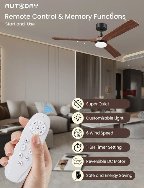 AUTODAY Holz Deckenventilator mit Beleuchtung dimmbarem